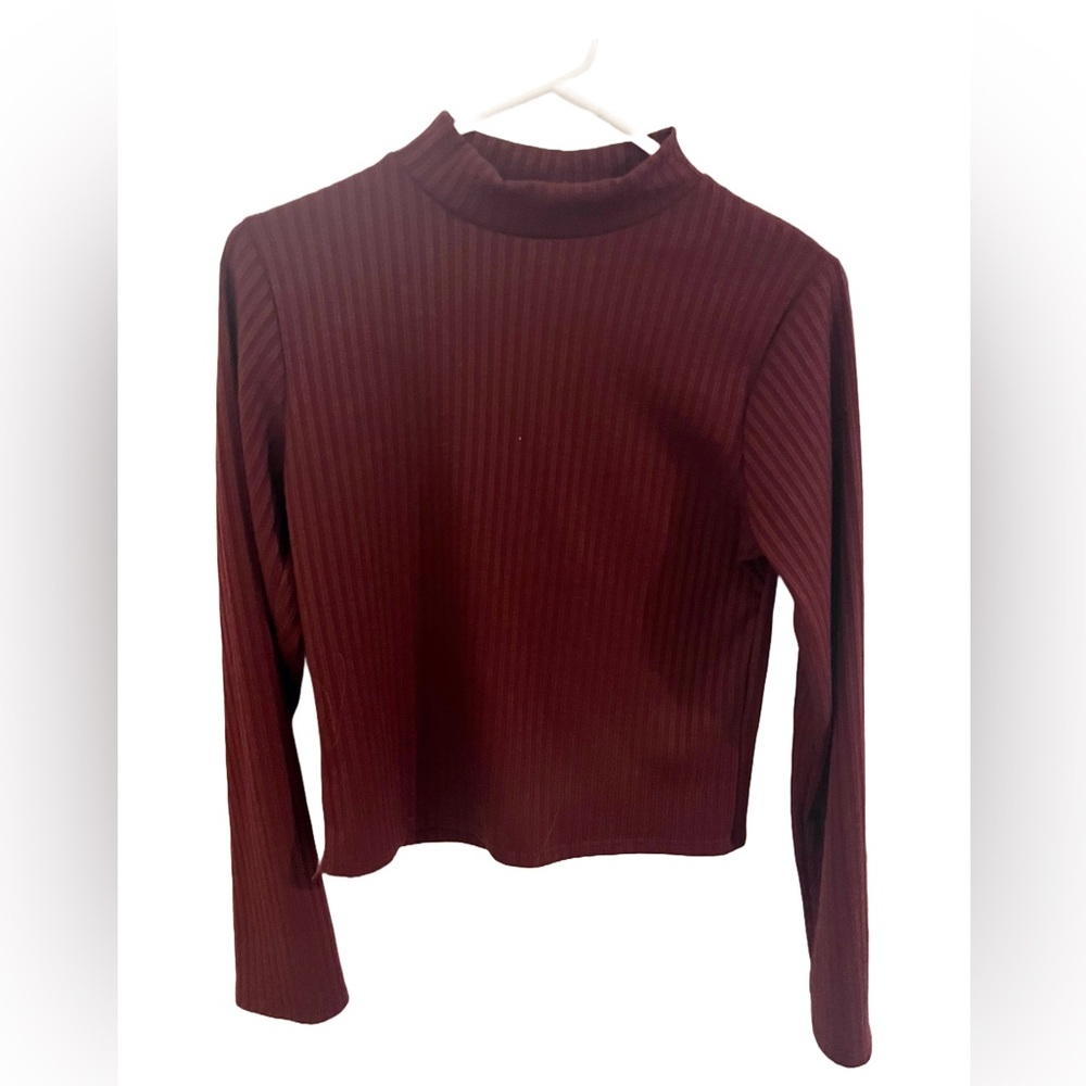 Olivia Ray brand cropped long sleeve mock neck ribbed maroon top